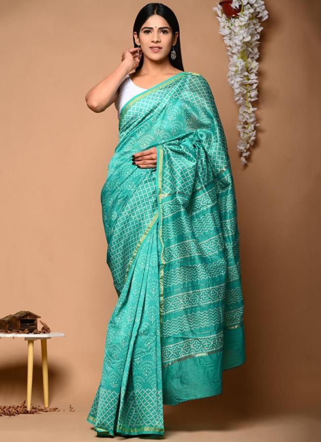 Chanderi Silk Sky Blue Festival Wear Printed Saree